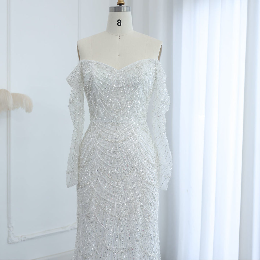 Elegant Pearls Champagne Mermaid Evening Dress SS609