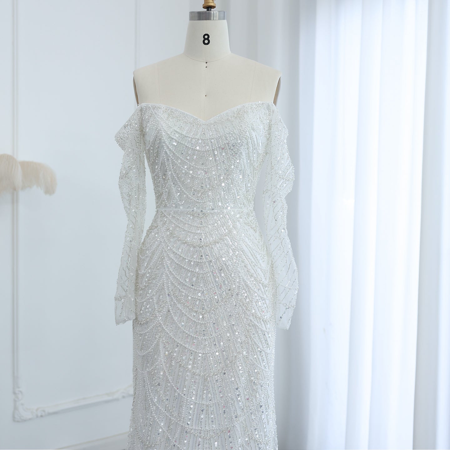 Elegant Pearls Champagne Mermaid Evening Dress SS609