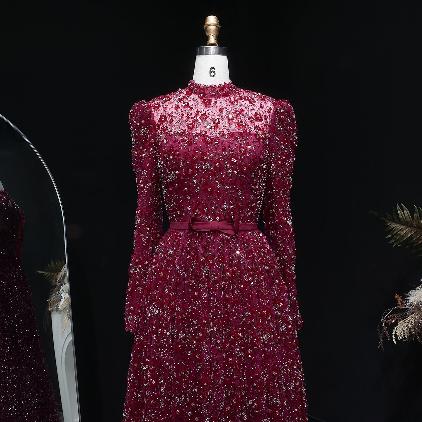 Luxury Delicate Pink 3D Floral Evening Dress with ruffles SS700