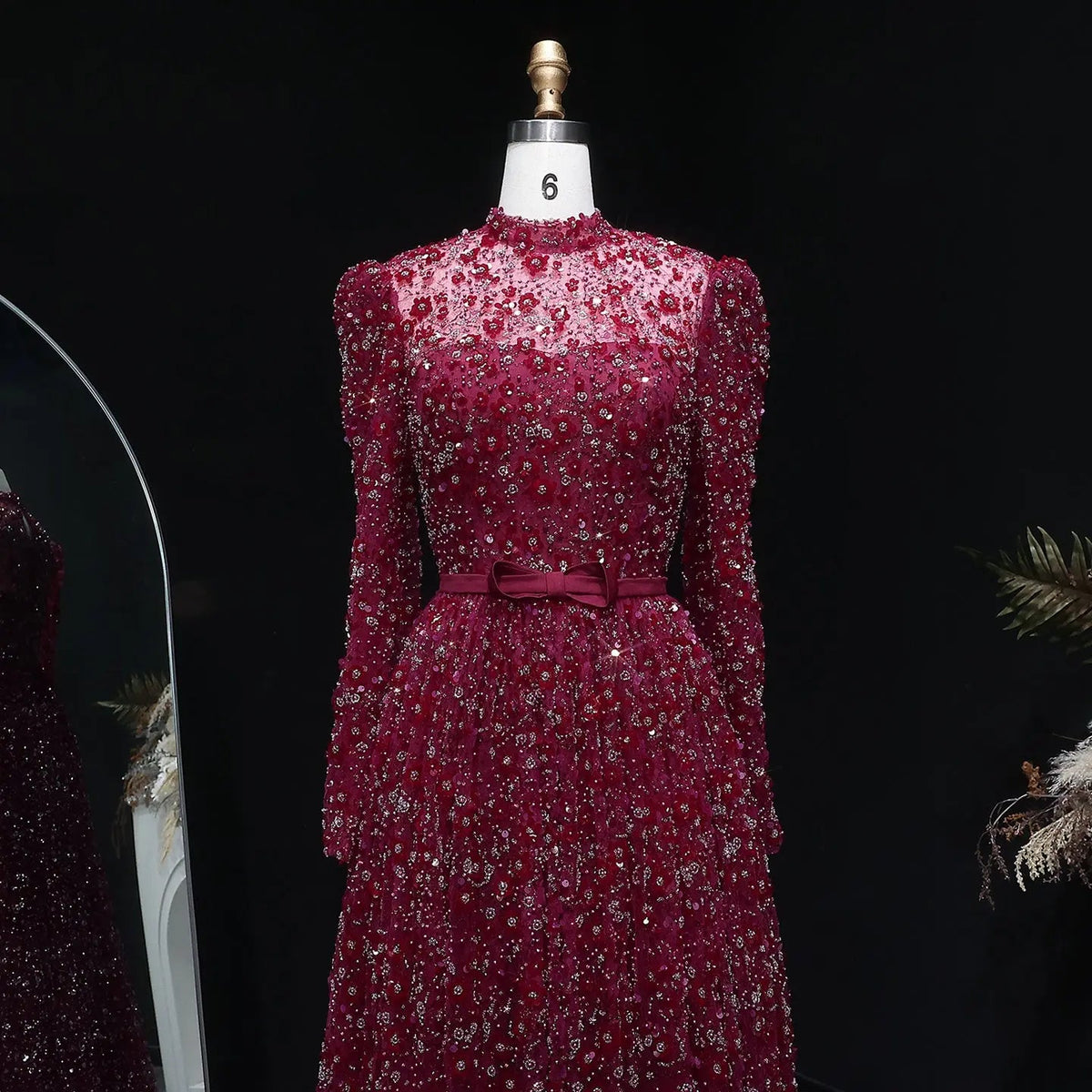 Luxury Delicate Pink 3D Floral Evening Dress with ruffles SS700