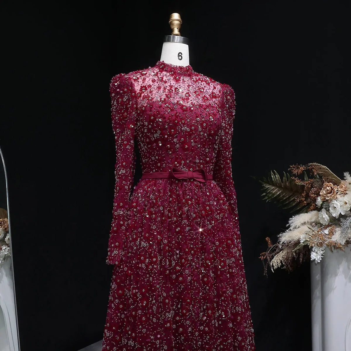 Luxury Delicate Pink 3D Floral Evening Dress with ruffles SS700