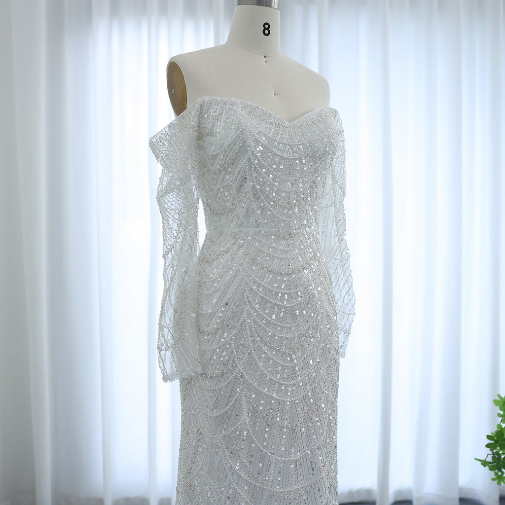 Elegant Pearls Champagne Mermaid Evening Dress SS609