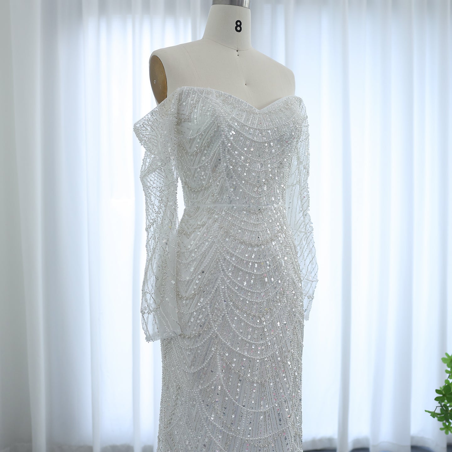 Elegant Pearls Champagne Mermaid Evening Dress SS609