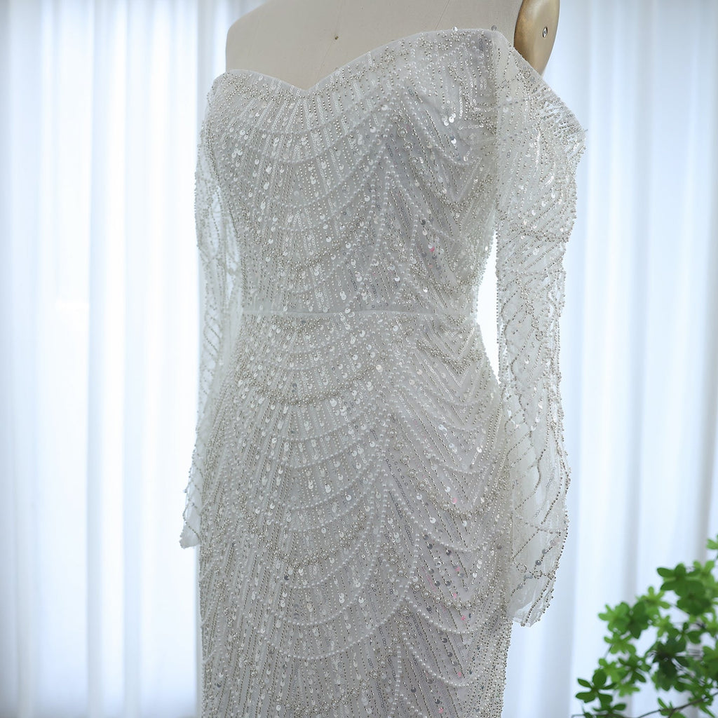 Elegant Pearls Champagne Mermaid Evening Dress SS609
