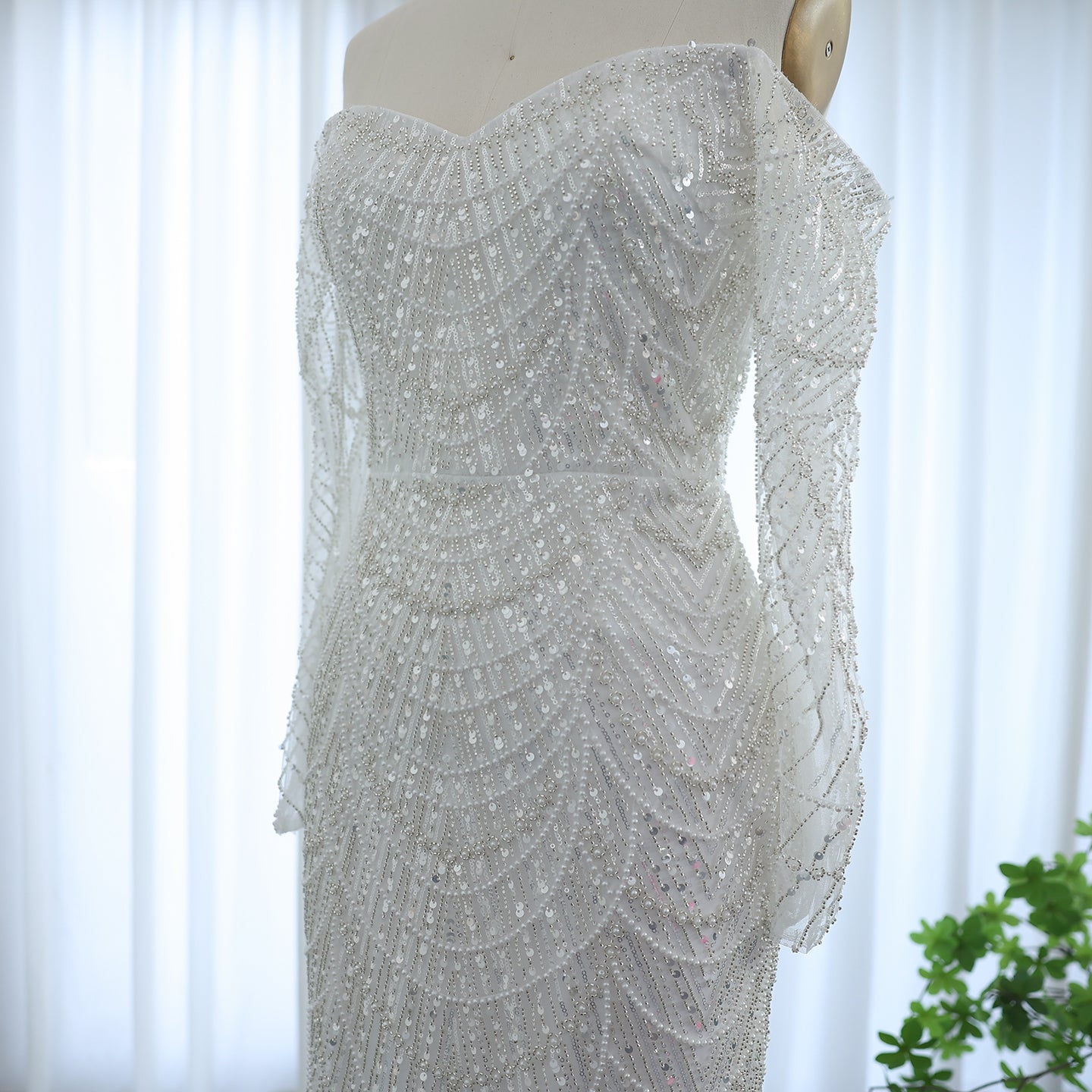 Elegant Pearls Champagne Mermaid Evening Dress SS609