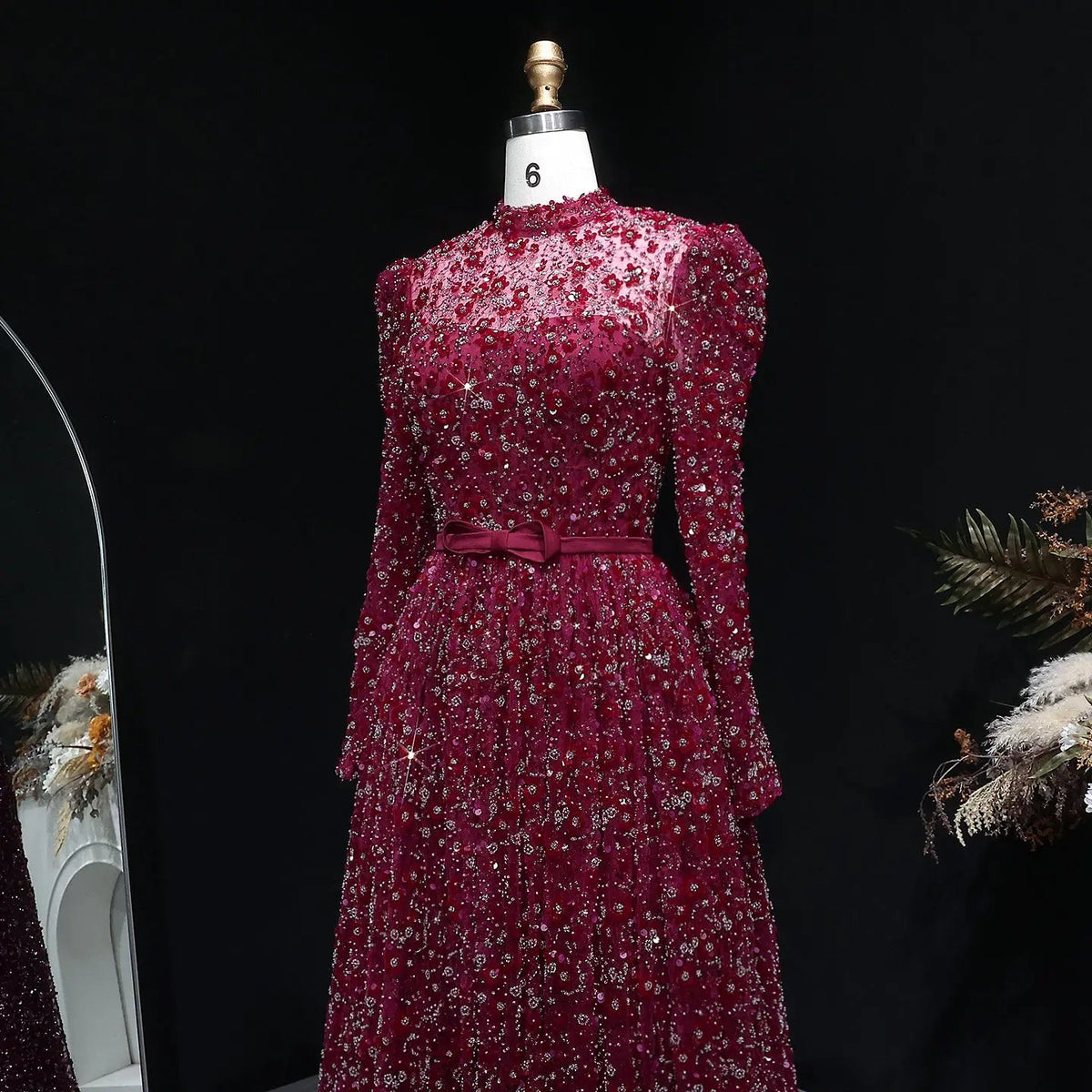 Luxury Delicate Pink 3D Floral Evening Dress with ruffles SS700