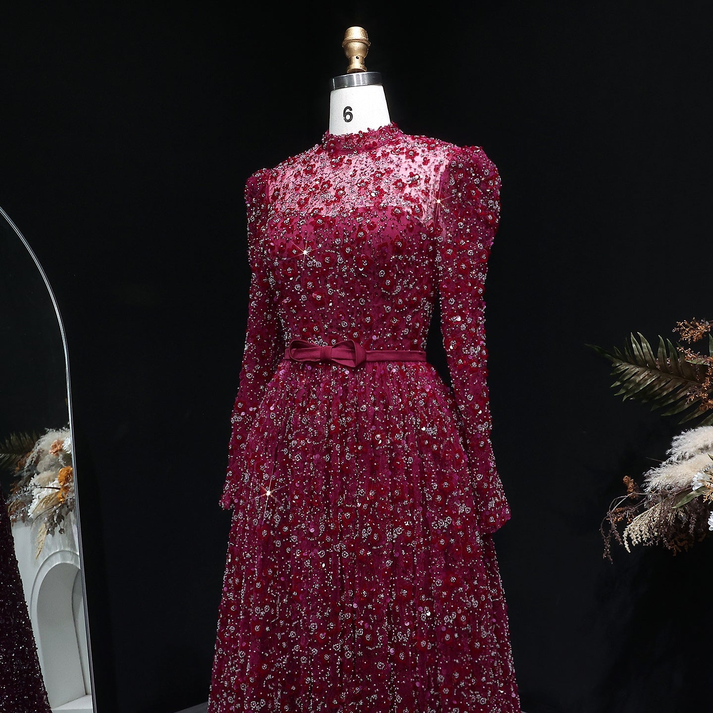 Luxury Delicate Pink 3D Floral Evening Dress with ruffles SS700