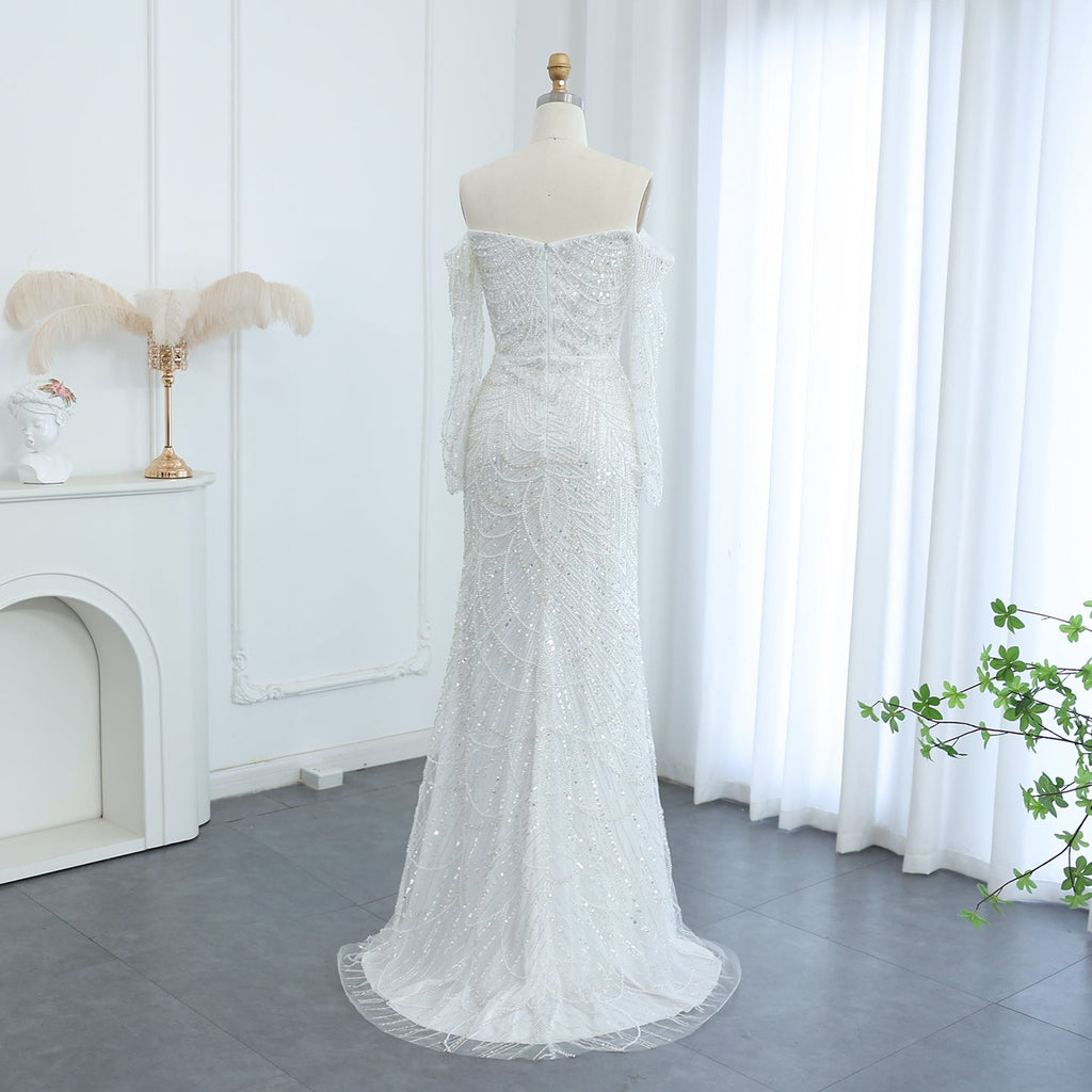 Elegant Pearls Champagne Mermaid Evening Dress SS609