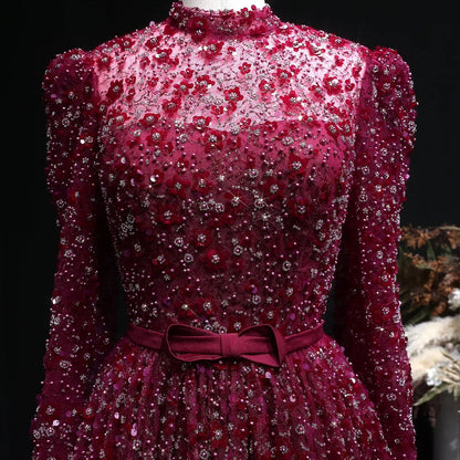 Luxury Delicate Pink 3D Floral Evening Dress with ruffles SS700