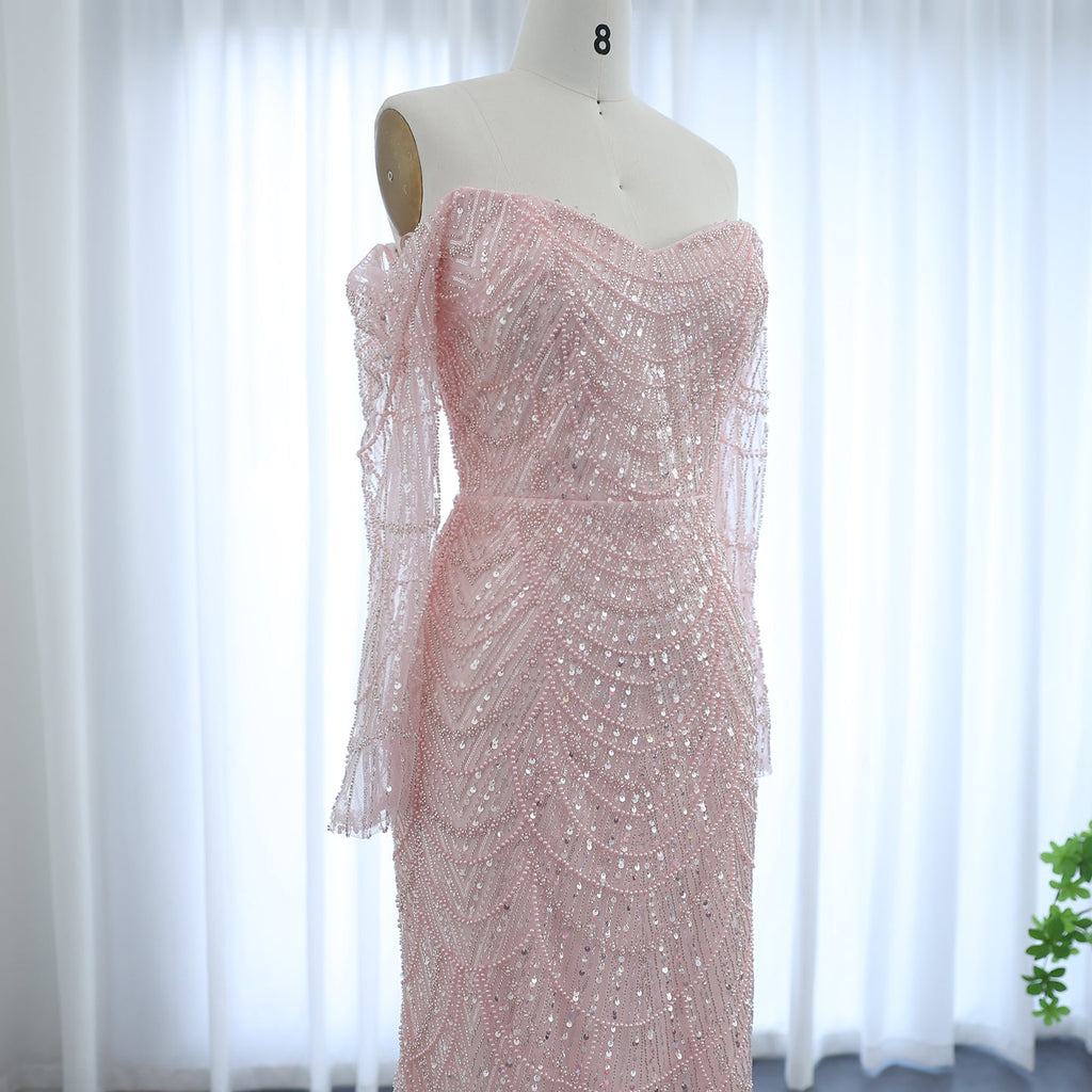 Elegant Pearls Champagne Mermaid Evening Dress SS609