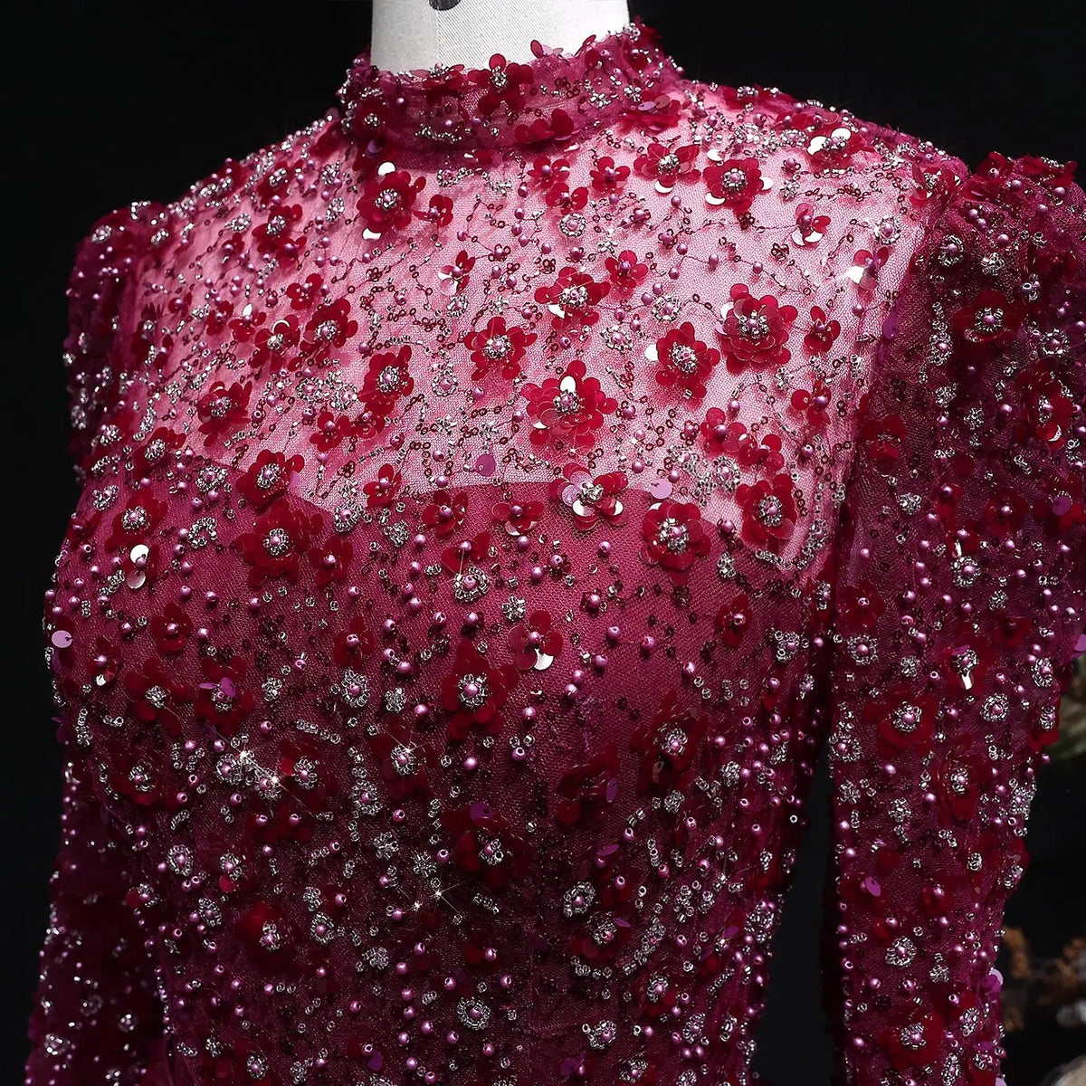 Luxury Delicate Pink 3D Floral Evening Dress with ruffles SS700