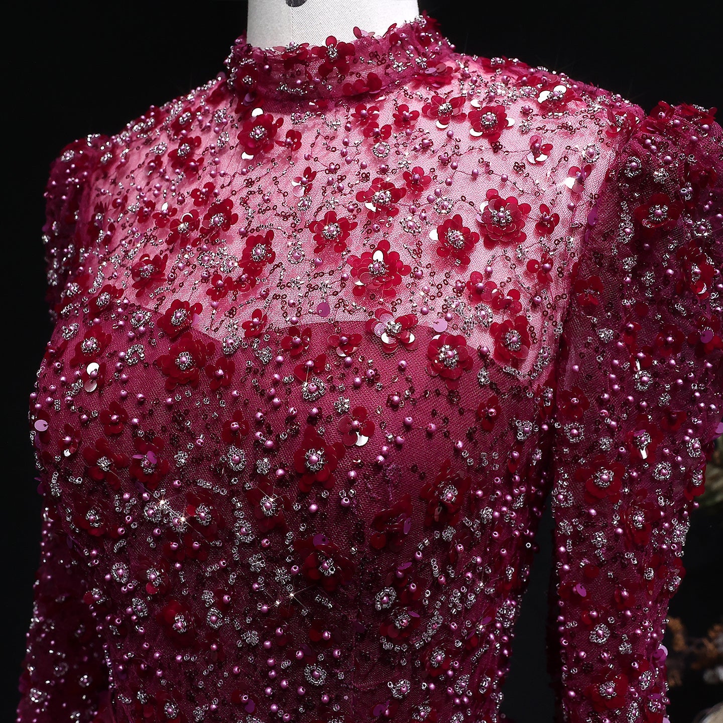 Luxury Delicate Pink 3D Floral Evening Dress with ruffles SS700