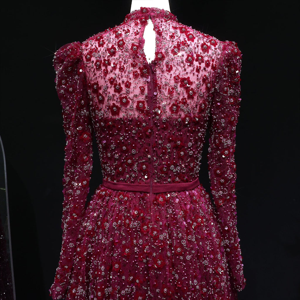 Luxury Delicate Pink 3D Floral Evening Dress with ruffles SS700
