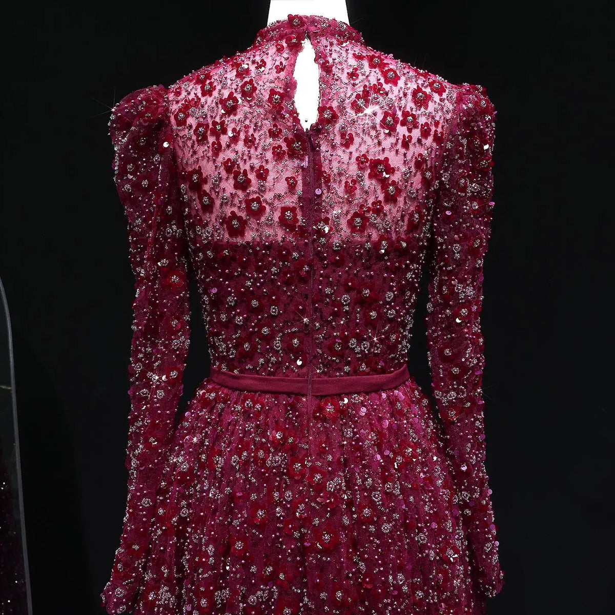 Luxury Delicate Pink 3D Floral Evening Dress with ruffles SS700
