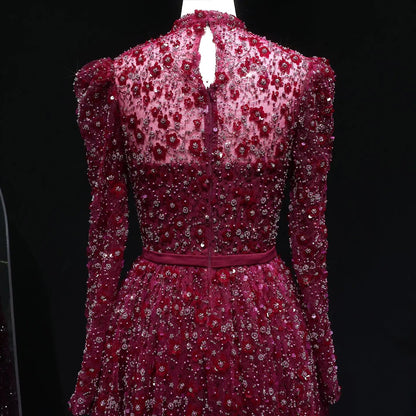 Luxury Delicate Pink 3D Floral Evening Dress with ruffles SS700