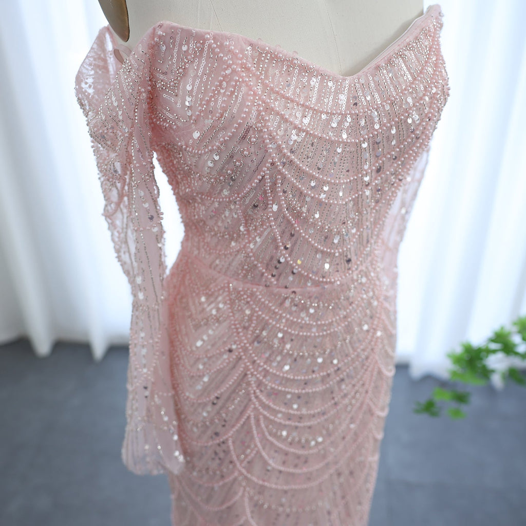 Elegant Pearls Champagne Mermaid Evening Dress SS609