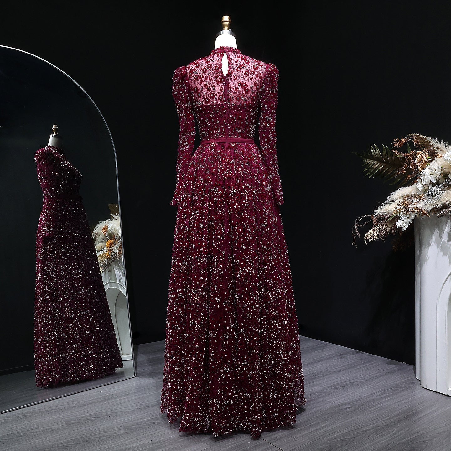 Luxury Delicate Pink 3D Floral Evening Dress with ruffles SS700