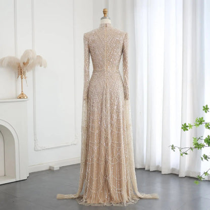 Luxury Sage Green Evening Dress with Cape Sleeves SS630
