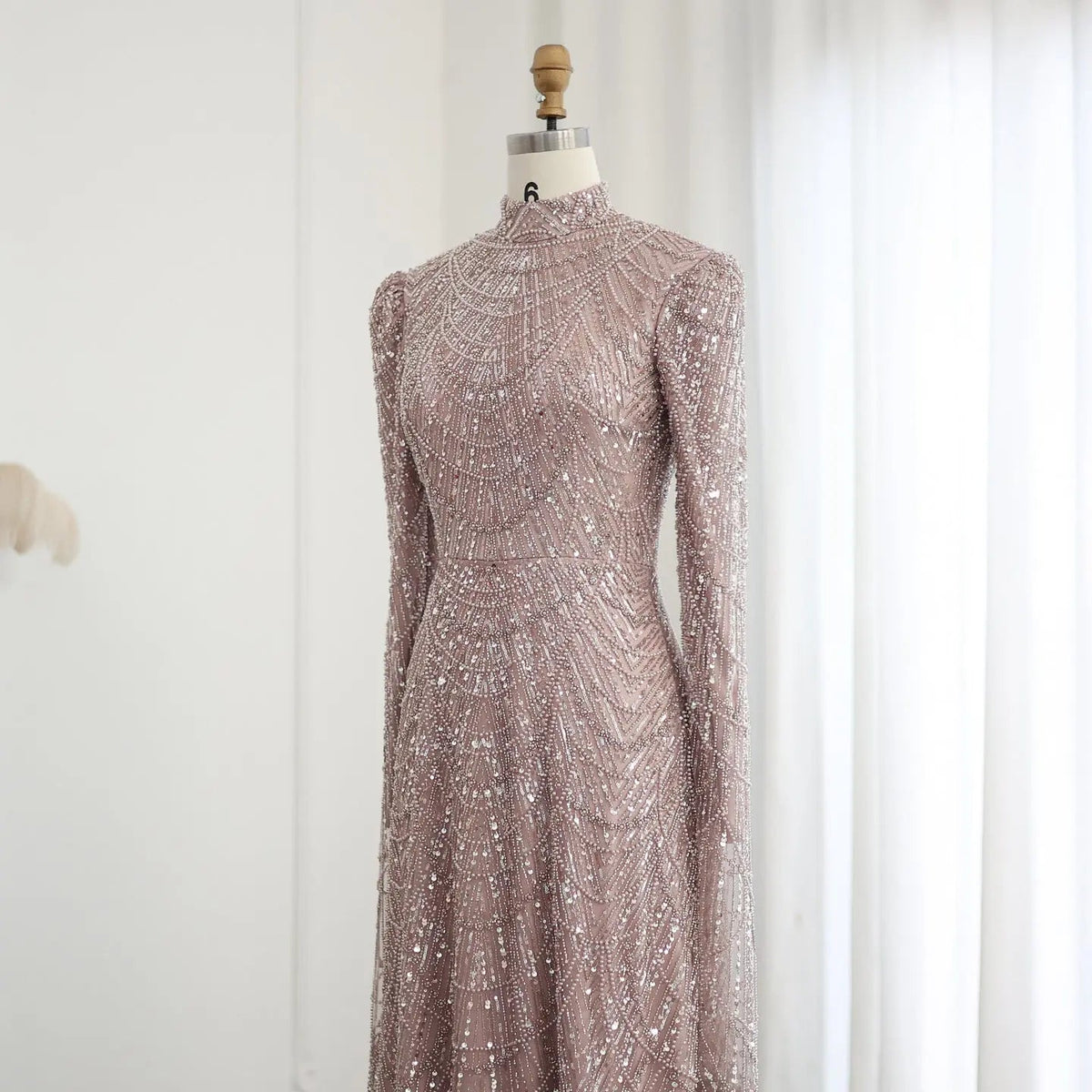 Luxury Sage Green Evening Dress with Cape Sleeves SS630