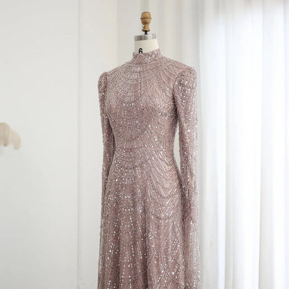 Luxury Sage Green Evening Dress with Cape Sleeves SS630