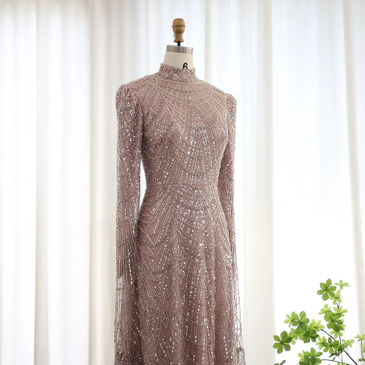 Luxury Sage Green Evening Dress with Cape Sleeves SS630