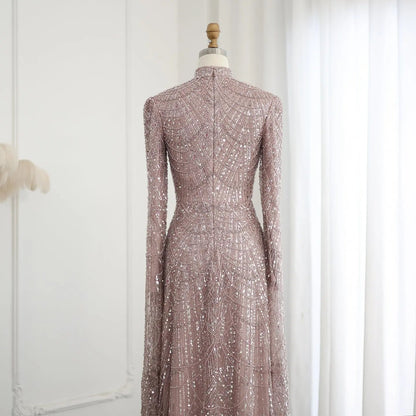 Luxury Sage Green Evening Dress with Cape Sleeves SS630