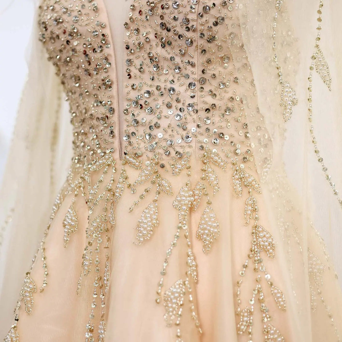 Luxury Gold Feather Evening Dress with Cape SS594