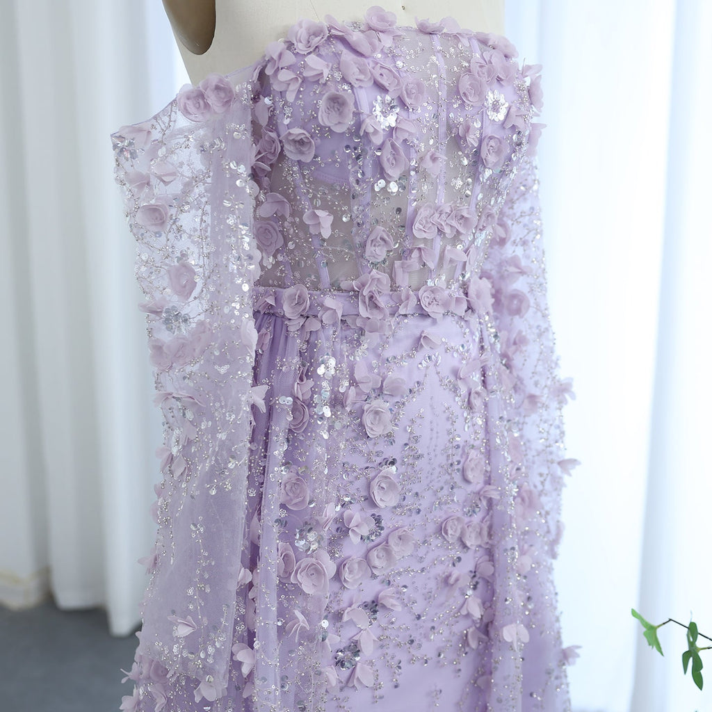 Elegant 3D Flowers Pink Evening Dress with Overskirt SS352