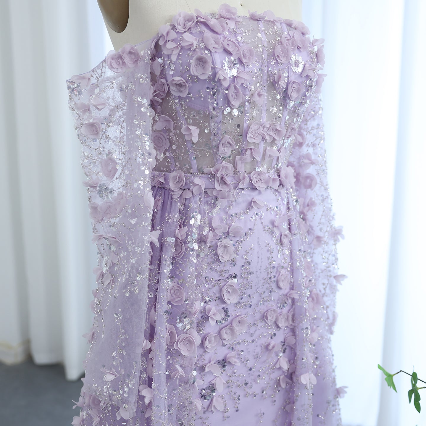 Elegant 3D Flowers Pink Evening Dress with Overskirt SS352