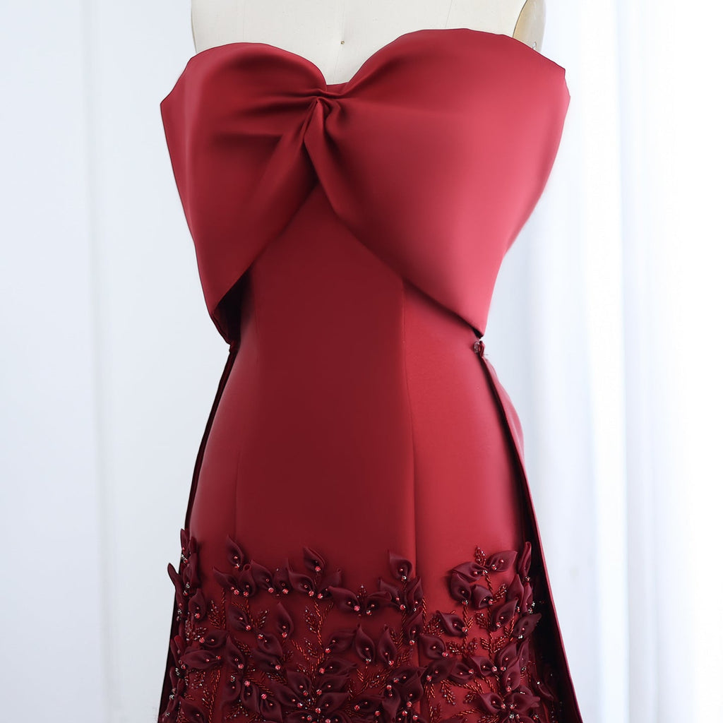 Luxury 3D Flowers Blush Pink Satin Mermaid Evening Dress SS464