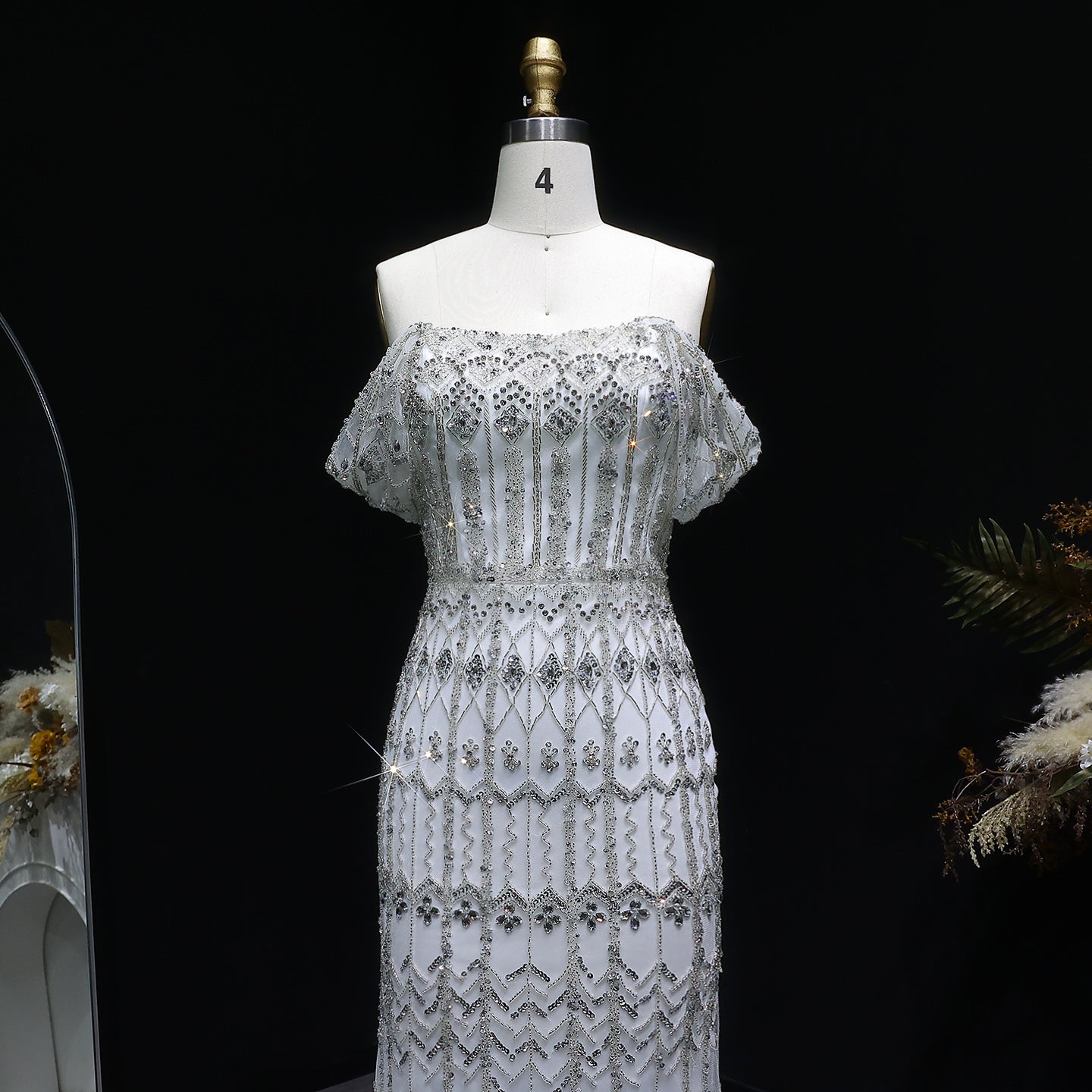 Luxury Beaded Off-Shoulder Mermaid Evening Dress SS291