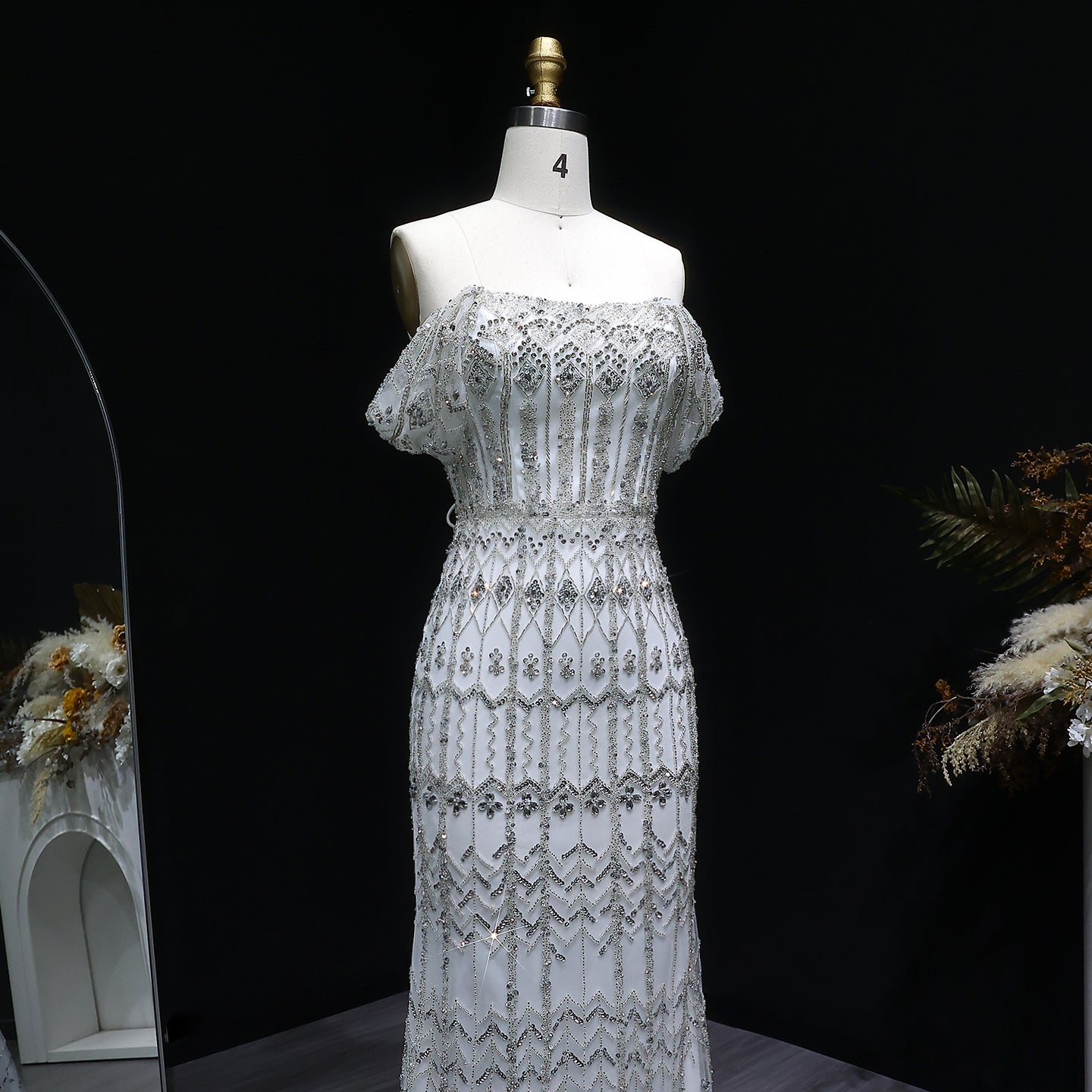 Luxury Beaded Off-Shoulder Mermaid Evening Dress SS291