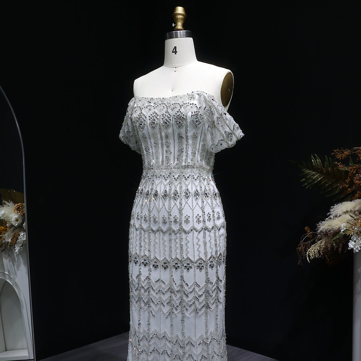 Luxury Beaded Off-Shoulder Mermaid Evening Dress SS291