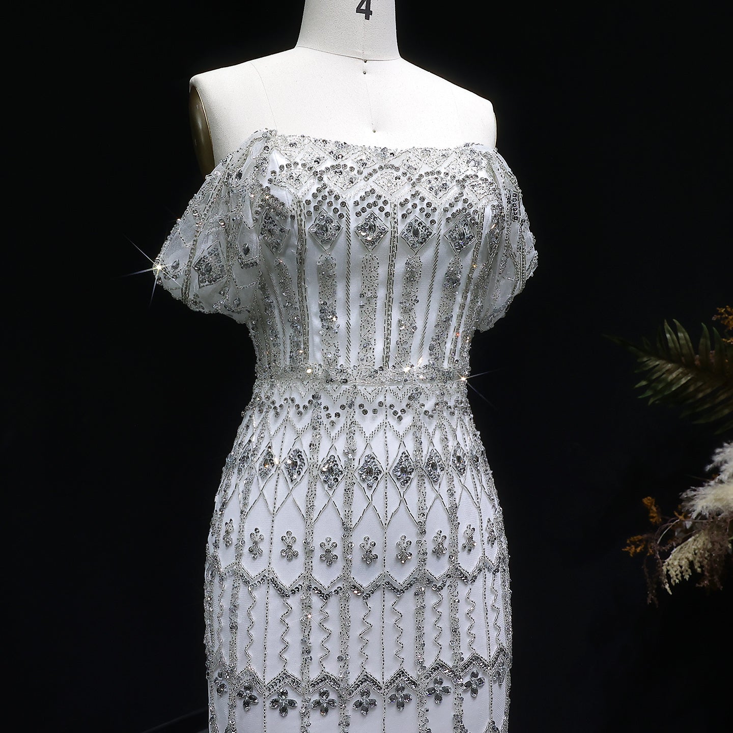 Luxury Beaded Off-Shoulder Mermaid Evening Dress SS291