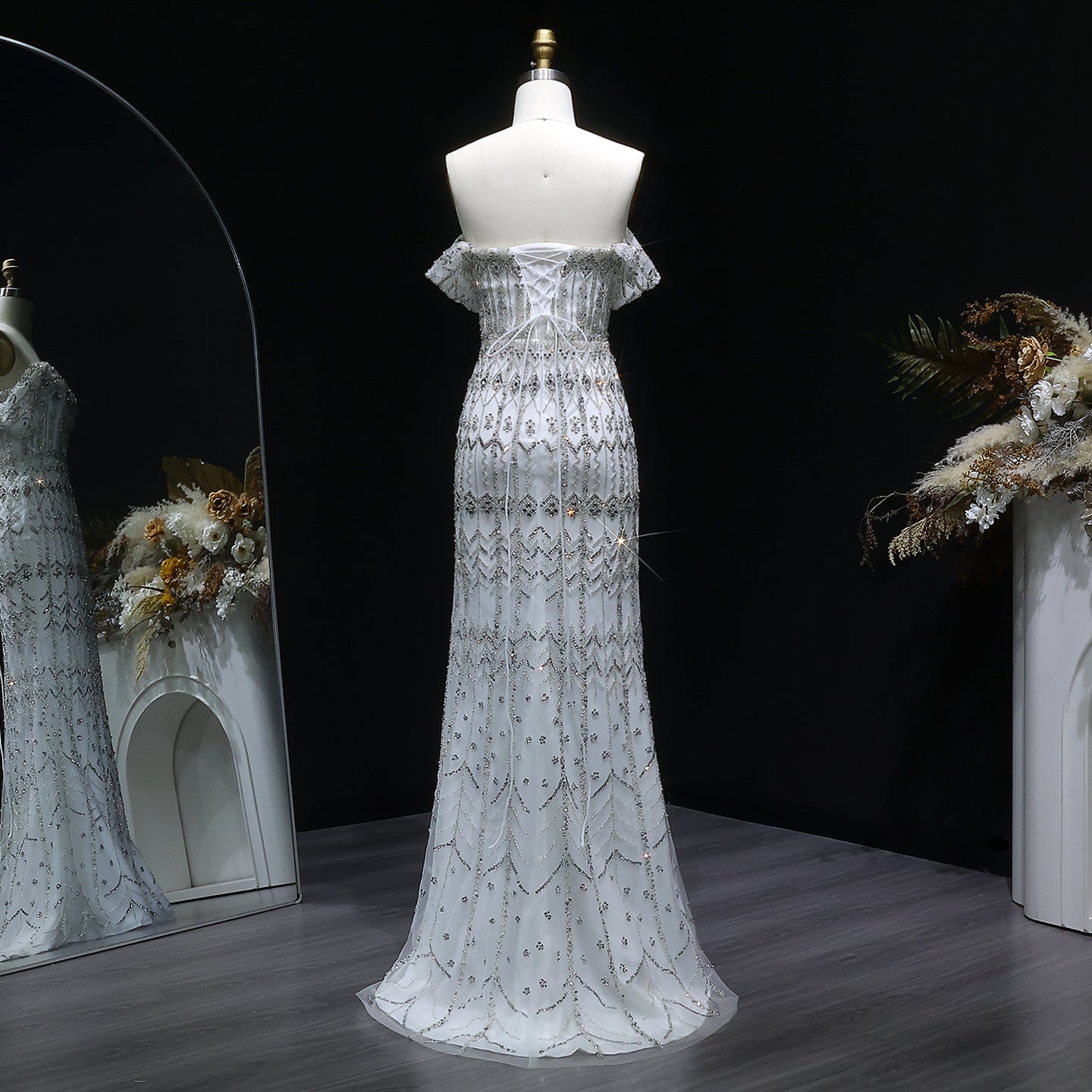 Luxury Beaded Off-Shoulder Mermaid Evening Dress SS291