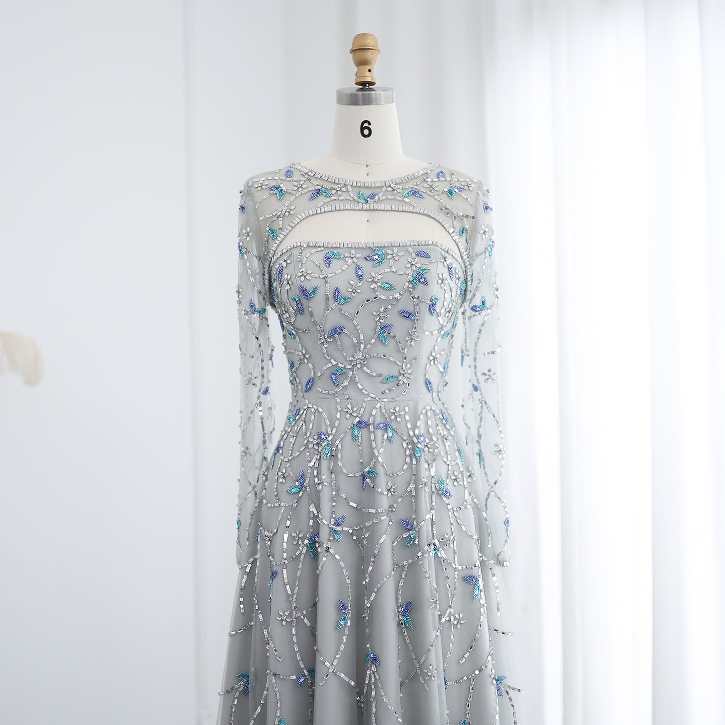 Elegant Beaded Sequins Long Sleeve Evening Dress SS593