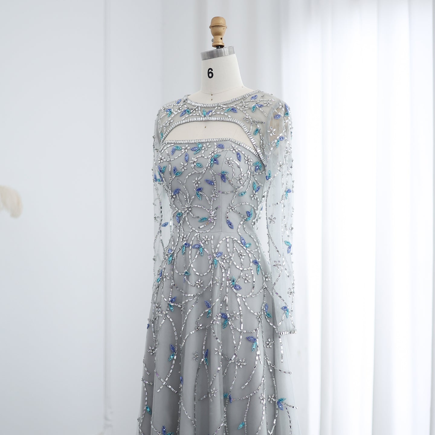 Elegant Beaded Sequins Long Sleeve Evening Dress SS593
