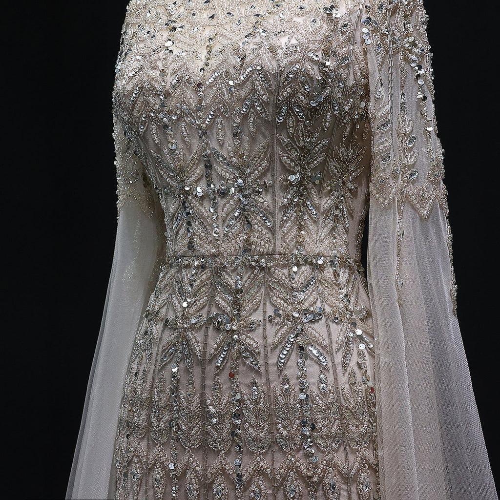 Luxury Caramel Evening Dress with Cape Sleeves SS044
