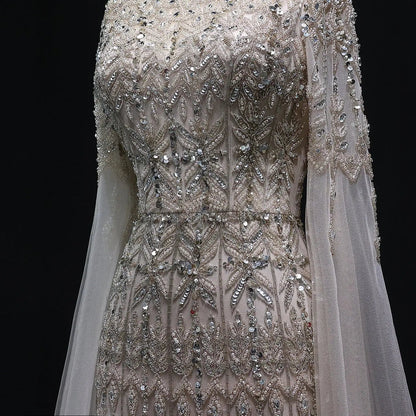 Luxury Caramel Evening Dress with Cape Sleeves SS044
