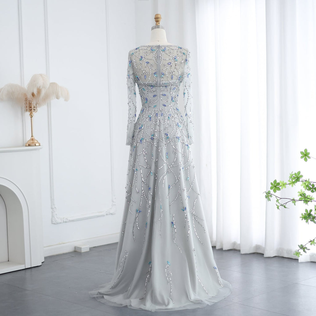 Elegant Beaded Sequins Long Sleeve Evening Dress SS593