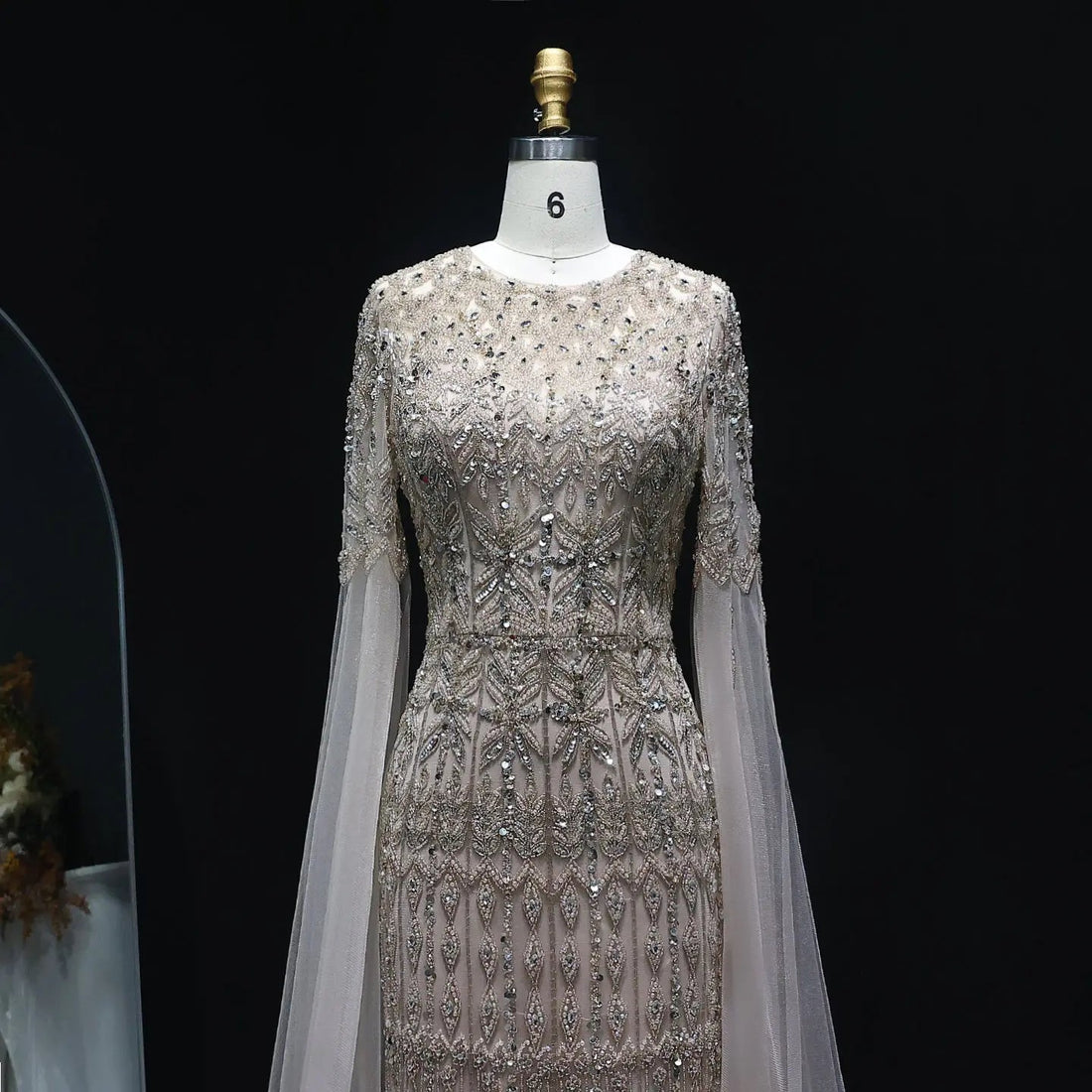 Luxury Caramel Evening Dress with Cape Sleeves SS044