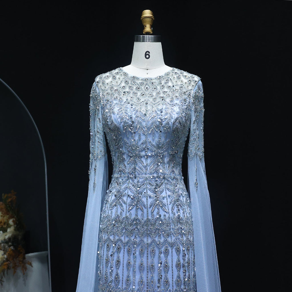 Luxury Caramel Evening Dress with Cape Sleeves SS044