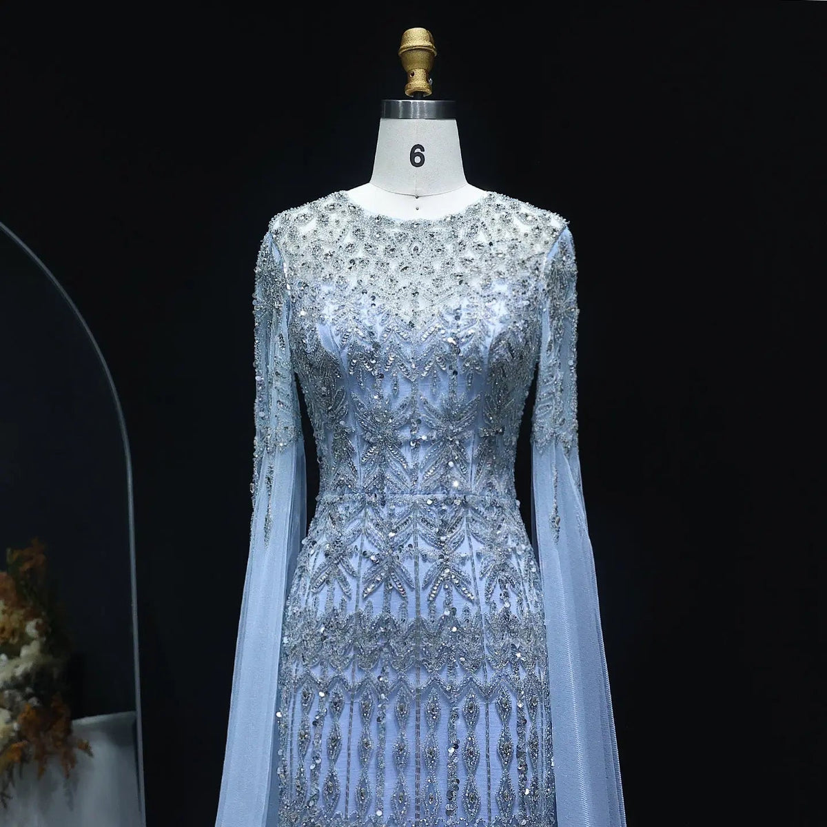 Luxury Caramel Evening Dress with Cape Sleeves SS044