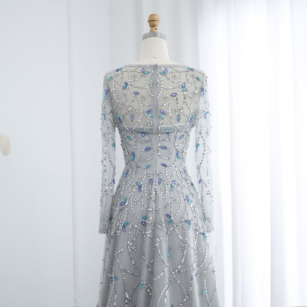 Elegant Beaded Sequins Long Sleeve Evening Dress SS593