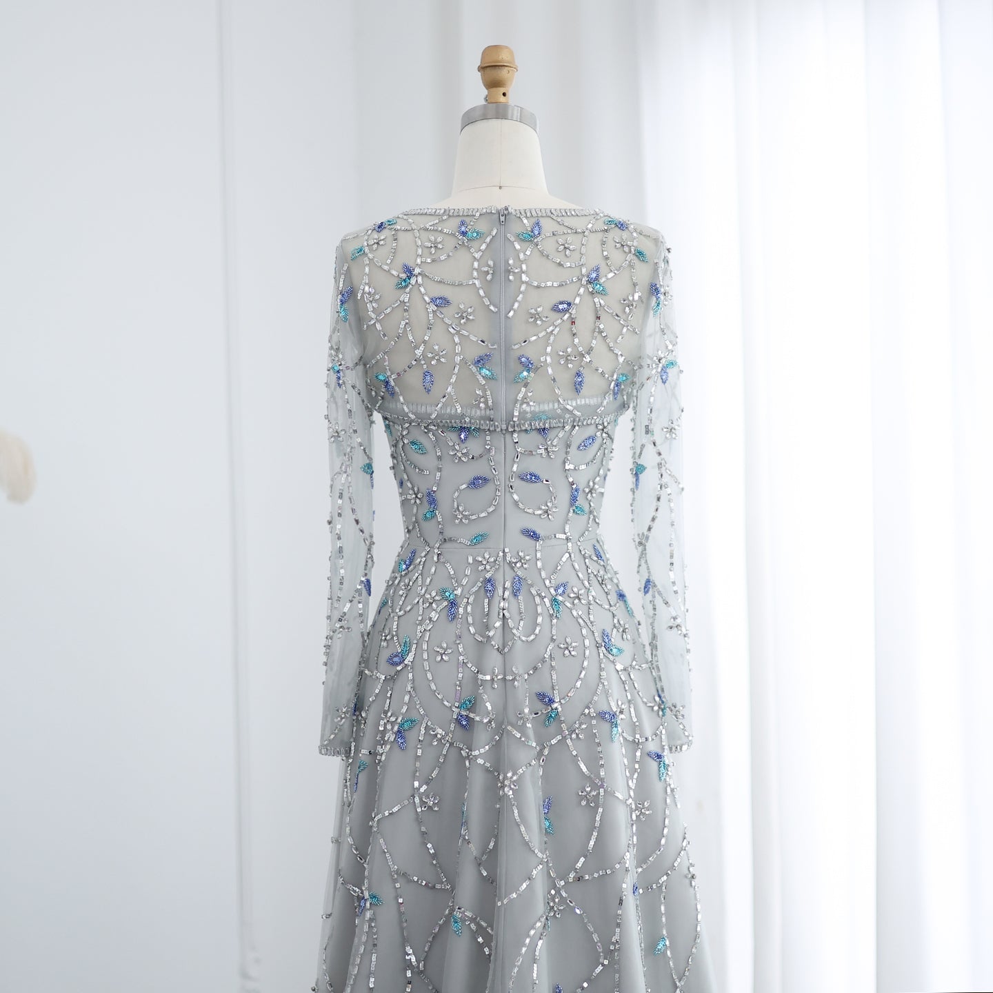 Elegant Beaded Sequins Long Sleeve Evening Dress SS593