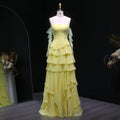 Elegant Yellow Strapless Ruffles Evening Dress SF256