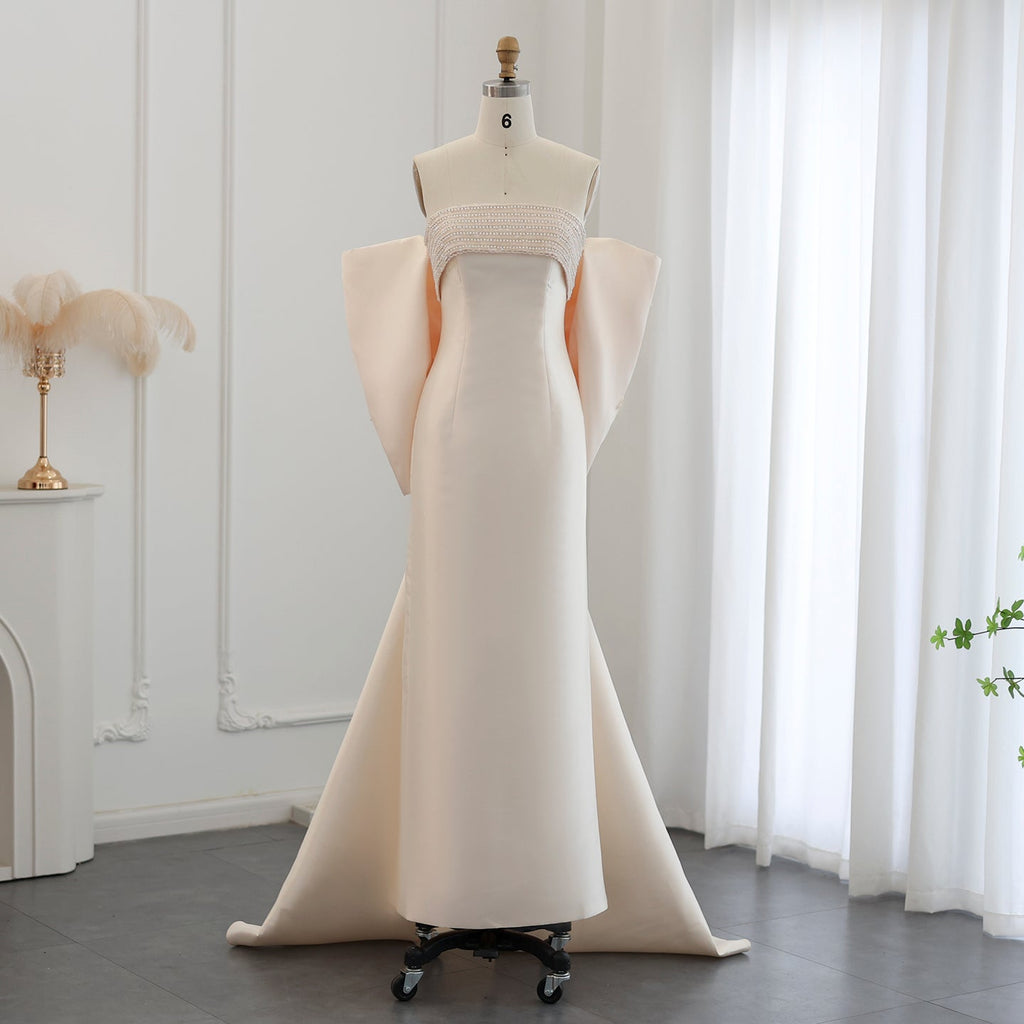 Luxury Beaded Lilac Evening Dresses with Bow Cape SS319