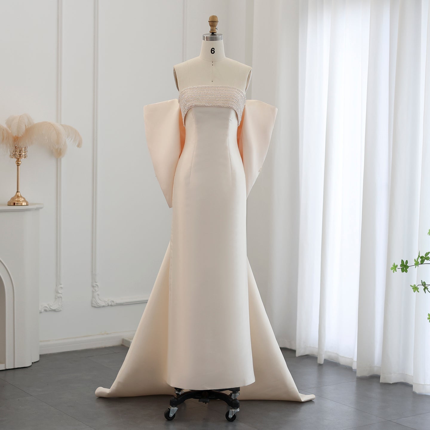 Luxury Beaded Lilac Evening Dresses with Bow Cape SS319