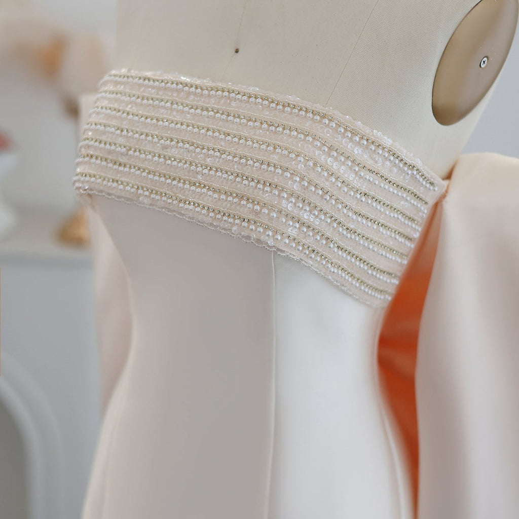 Luxury Beaded Lilac Evening Dresses with Bow Cape SS319