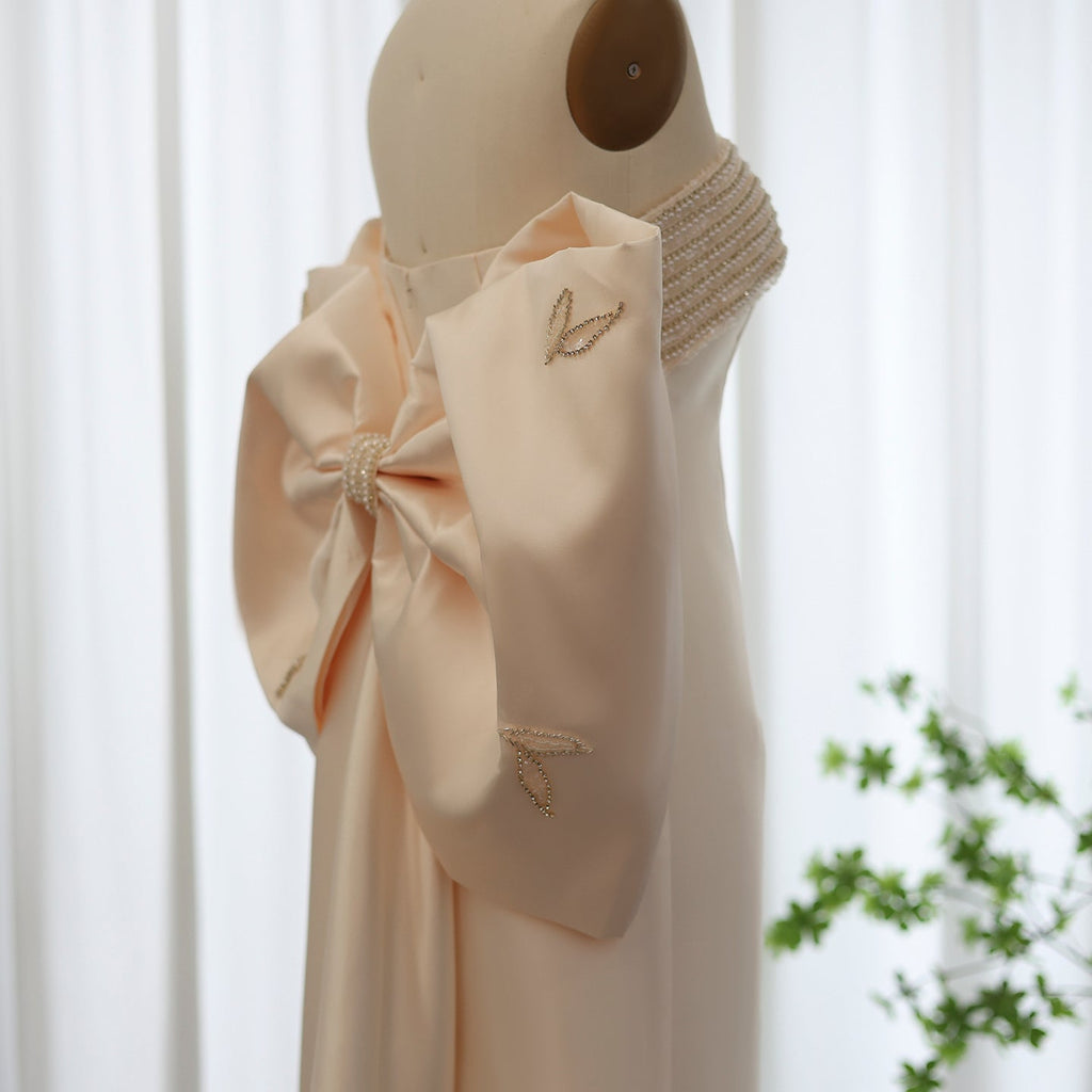 Luxury Beaded Lilac Evening Dresses with Bow Cape SS319